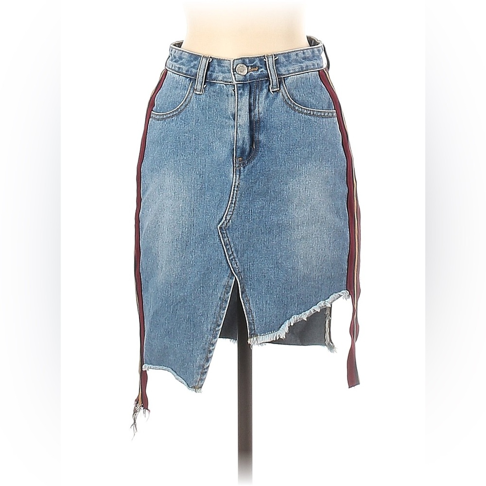 Asymmetrical Distressed Denim Skirt (M)